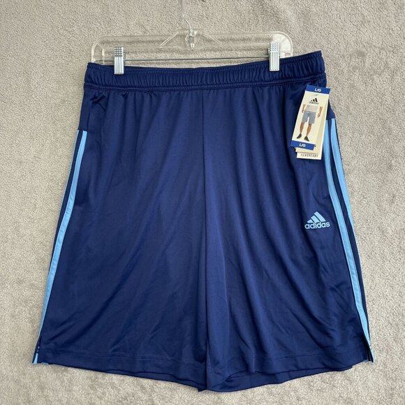 NEW Adidas Aeroready Men's Size L Stripe Shorts Dark Blue & Light Blue Polyester - Picture 2 of 8
